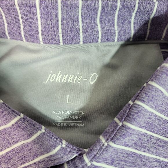 Johnnie-O Newton Mens Golf Polo Shirt Size L Purple Striped JMPO4190 HSU Logo - Picture 3 of 14